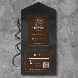 Código QR de Satin Floral Negro e Castanho Gótico 