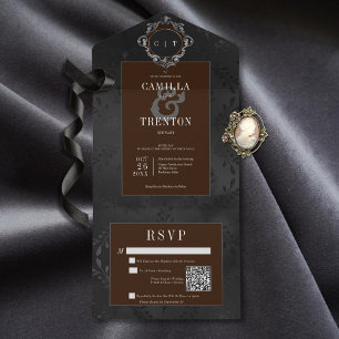 Código QR de Satin Floral Negro e Castanho Gótico 