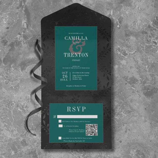 Código QR de Satin Floral Negro e Teal Preto Escur (Criador carregado)