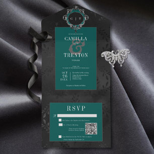 Código QR de Satin Floral Negro e Teal Preto Escur