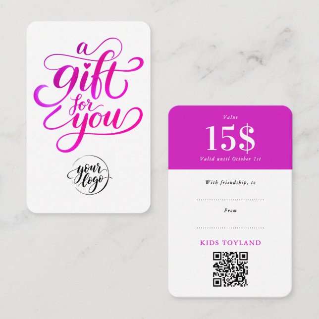 Código QR de Voucher de Desconto Rosa Quente da Mo (Frente/Verso)