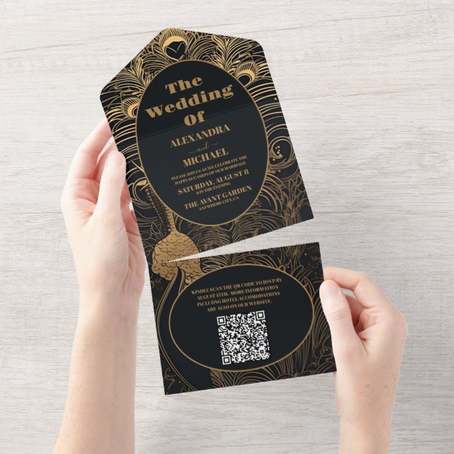 Código QR Deco de Arte Legante Casamento de Peacoc (Aba destacável)