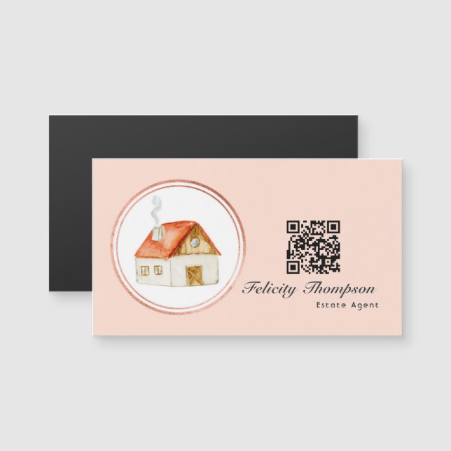Código QR do Agente Imobiliário em Rose Gold e Ros (Frente/Verso)