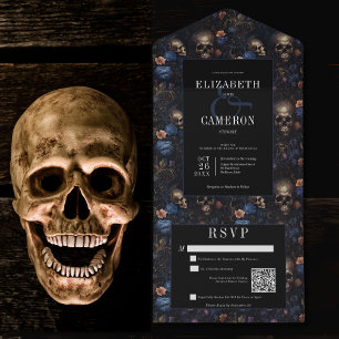 Código QR do Azul Vintage Azul Azul Floral & Skull