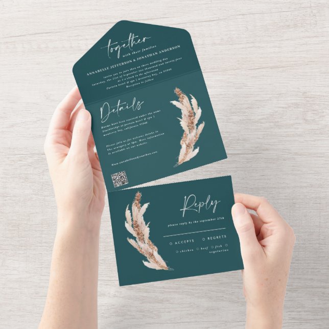 Código QR do casamento dos pampas de bronzeamento  (Aba destacável)