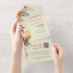 Código QR do casamento Floral Automático Elegante
