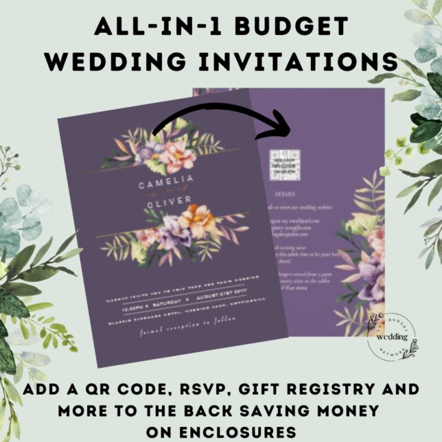 Código QR do Convite de casamento Floral de Pêsseg (Criador carregado)