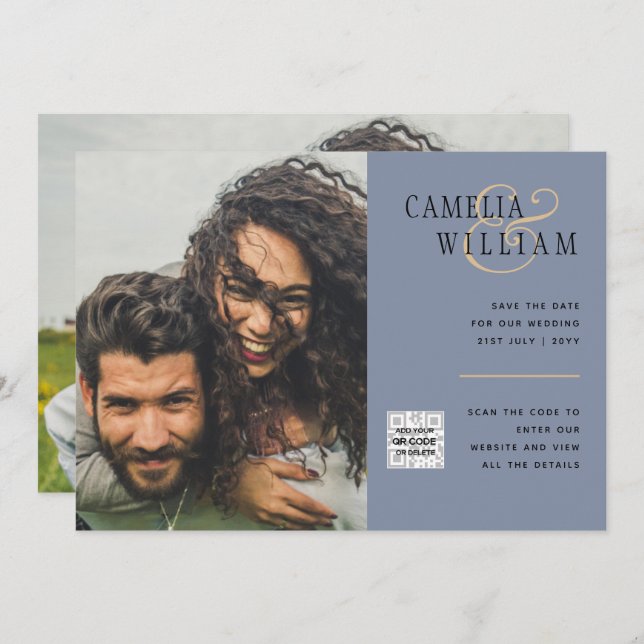 Código QR do Convite de casamento FOTO Data de sal (Frente/Verso)