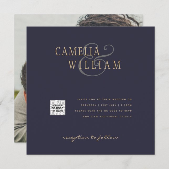 Código QR do Convite de casamento FOTO Data de sal (Frente/Verso)