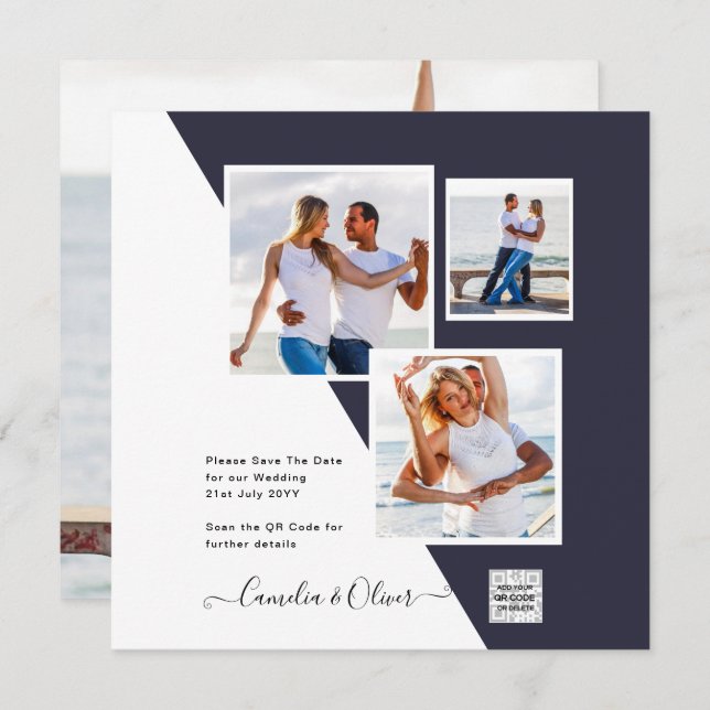 Código QR do Convite de casamento FOTO Data de sal (Frente/Verso)