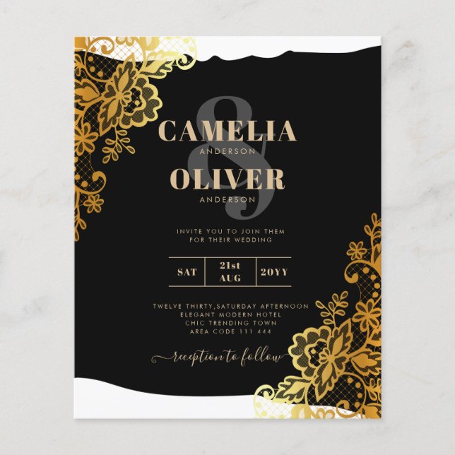 Código QR do Convite de casamento preto LACE All-i (Frente)