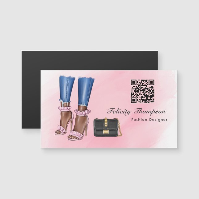 Código QR do Designer de Moda rosa e Dourada (Frente/Verso)
