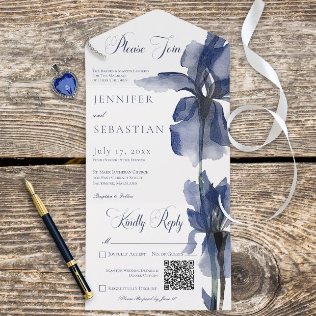 Código QR do Flor Íris Azul Moderno (Also available without a QR code; with or without dinner selectin options.)