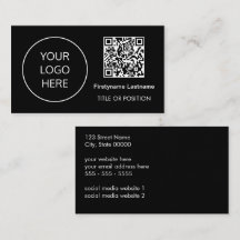 Código QR do logotipo Cartão de visita preto moder