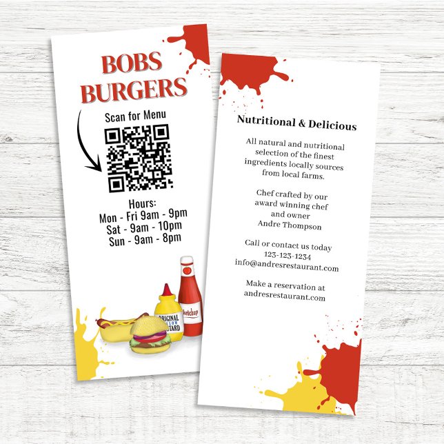 Código QR do Menu Restaurante Personalizado (Restaurant hamburger hotdog menu card.)