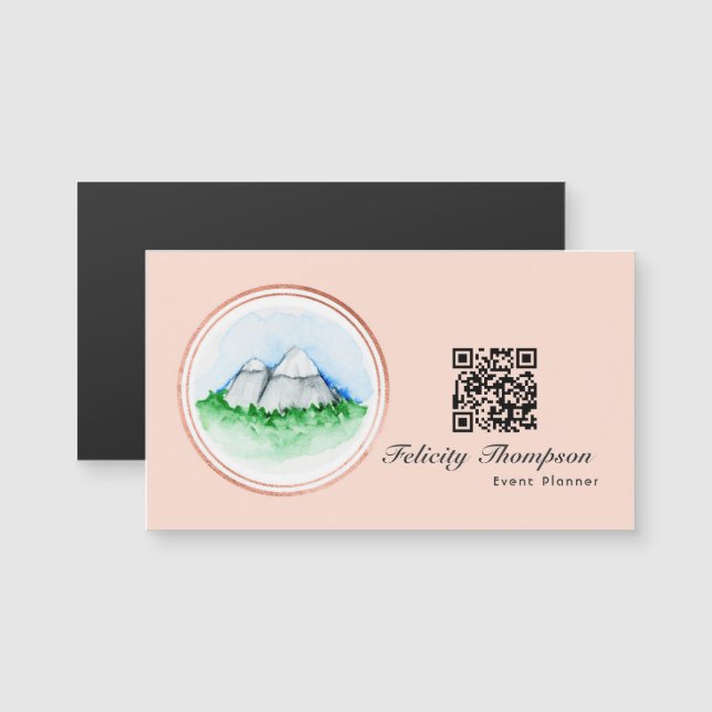 Código QR do planejador de eventos Rose Gold e Blu (Frente/Verso)