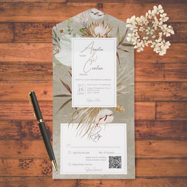 Código QR do Quadro Floral de Boho Seco Neutro (Criador carregado)