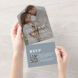 Código QR | Dusty Blue Simple Overlay Casamento Fo