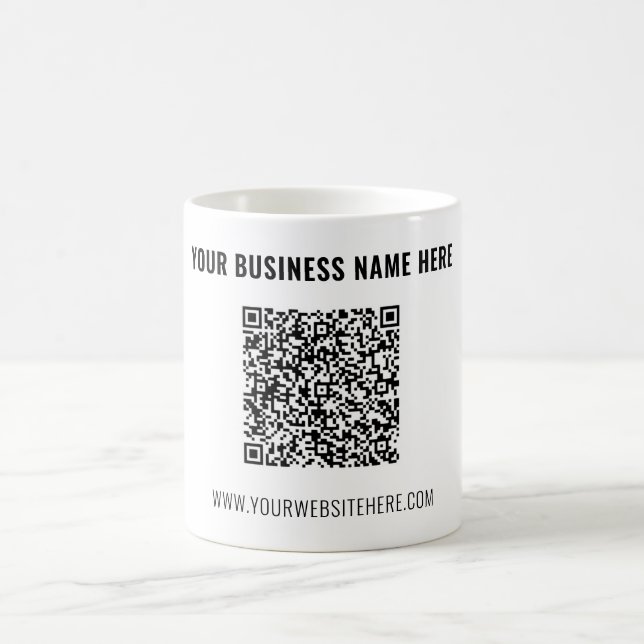Código QR e Exemplo de Caneca de Café com Texto Pe (Centro)
