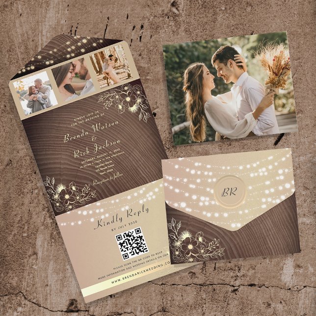 Código QR e Fotos Luzes de Corda Rústicas Casament (Criador carregado)