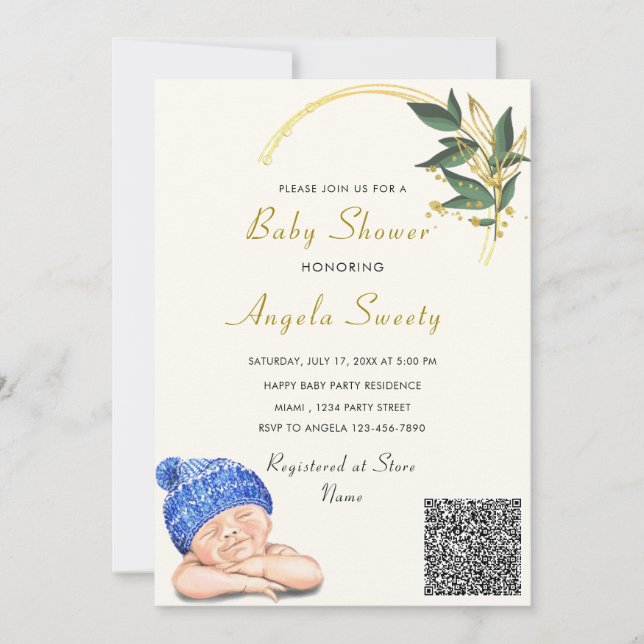 Código QR É um Convite para Chás de fraldas Dormin (Frente)