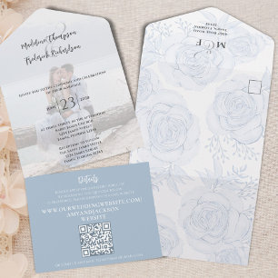 Código QR Elegante RSVP Online Dusty Blue Floral R