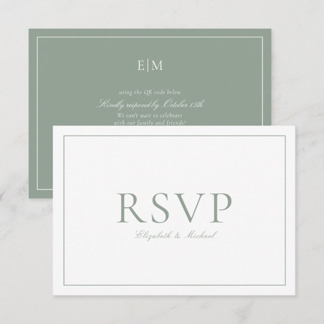 Código QR Elegante Sage Green Monogramas RSVP (Frente/Verso)