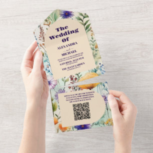Código QR Elegante Watercolor Flores Selvagens Cas