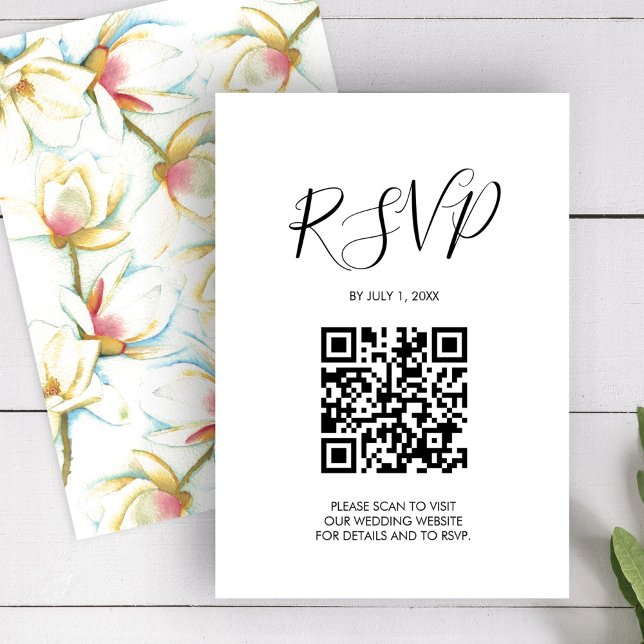 Código QR Embalagem Floral RSVP de Casamento (QR code Wedding RSVP Floral Enclosure Card )