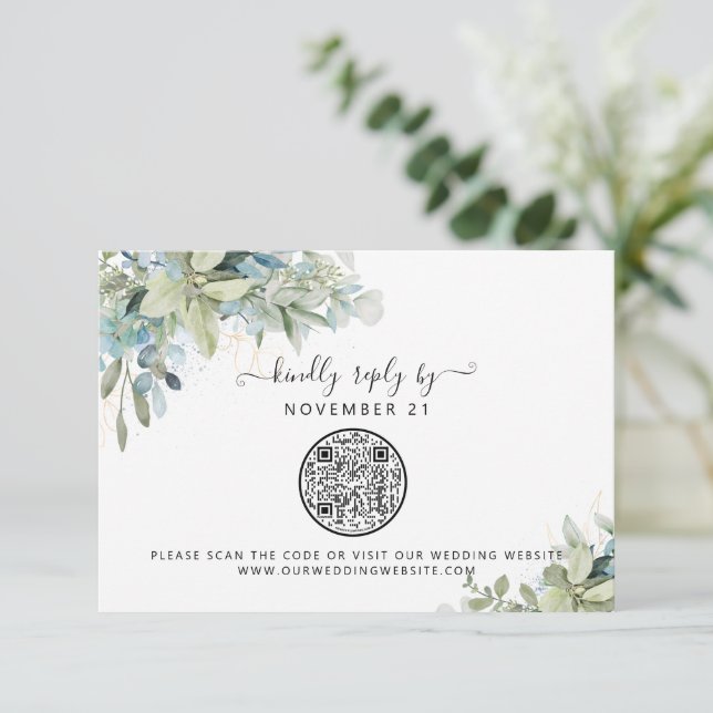 Código QR Eucalyptus Greenery Casamento RSVP (Em pé/Frente)