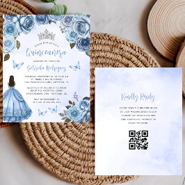 Código QR Floral Azul de Orçamento Quinceañera Con