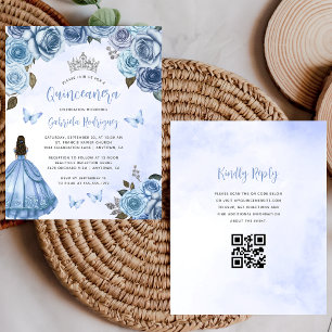 Código QR Floral Azul de Orçamento Quinceañera Con