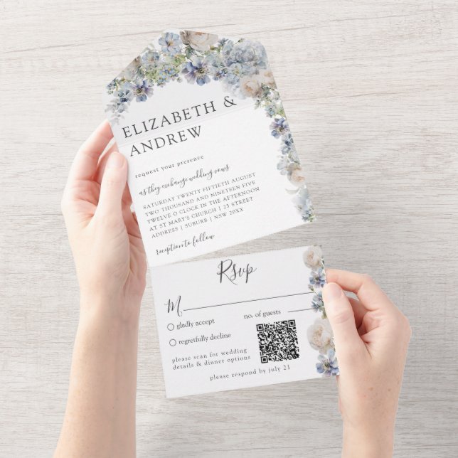 Código QR Floral Azul Elegante (Tearaway)