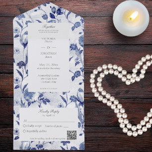 Código QR Floral Azul Vintage