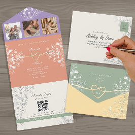 Código QR Floral Colorido Casamento de Primavera