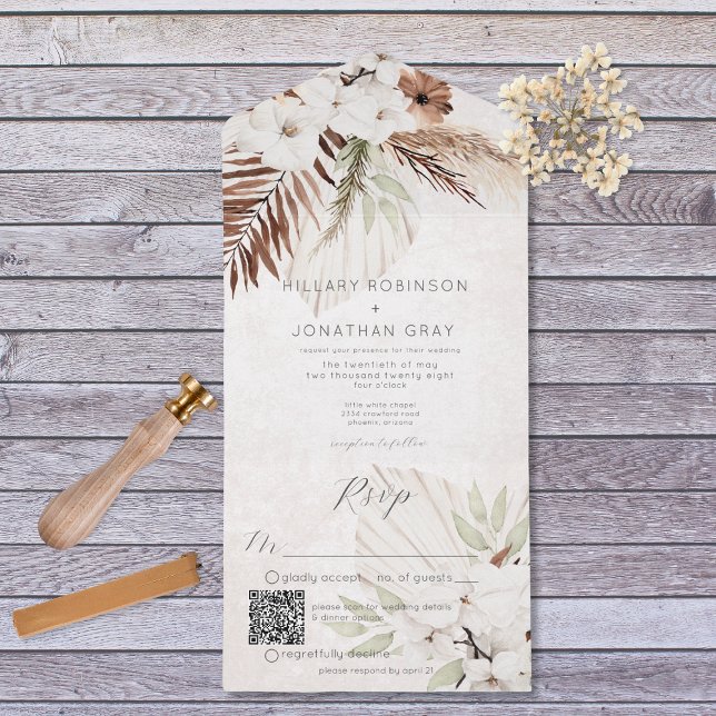 Código QR Floral de Boho Neutro Moderno (Criador carregado)