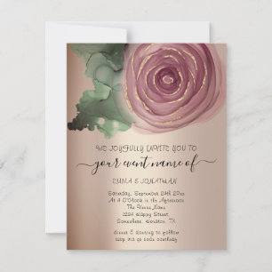 Código QR Floral de Orçamento Rosa Verde Dourado