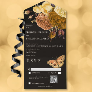 Código QR Floral de outono Preto-Escuro