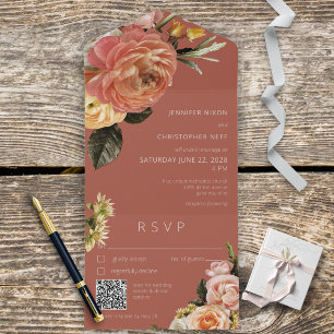 Código QR Floral de Peach Mimosa Moderna