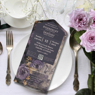 Código QR Floral de Rosa Roxo Escuro Elegante