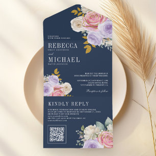 Código QR Floral de Rosas Roxas e Roxas Casamento