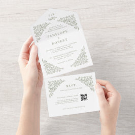 Código QR Floral Delicado Simples Verde Sage Casam