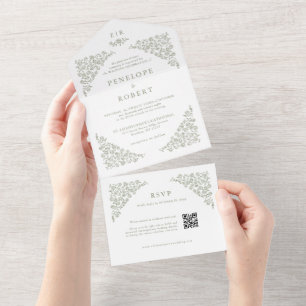 Código QR Floral Delicado Simples Verde Sage Casam