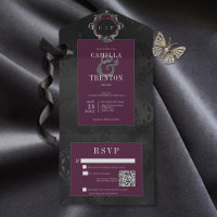 Código QR Floral em Cetim Preto Gótico Escuro e Bu