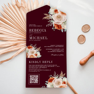 Código QR Floral Marrom Queimado Laranja Marfim Ca