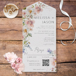 Código QR Floral Moderno, Cor-de-Rosa e Branco