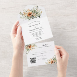 Código QR Floral Neutro Bege Pêssego Casamento 