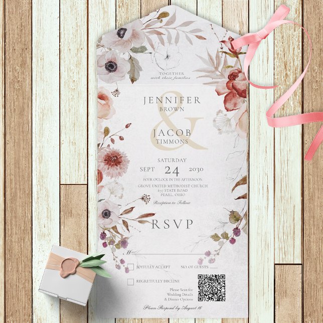 Código QR Floral Românico Branco e Rosa (Criador carregado)