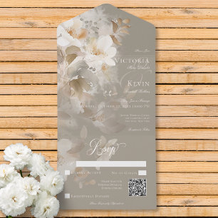 Código QR Floral Romântico do bege Neutro