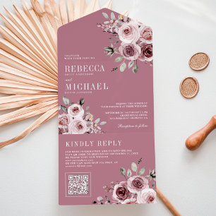 Código QR Floral Rosa Empoeirado Rosa Malva Casame